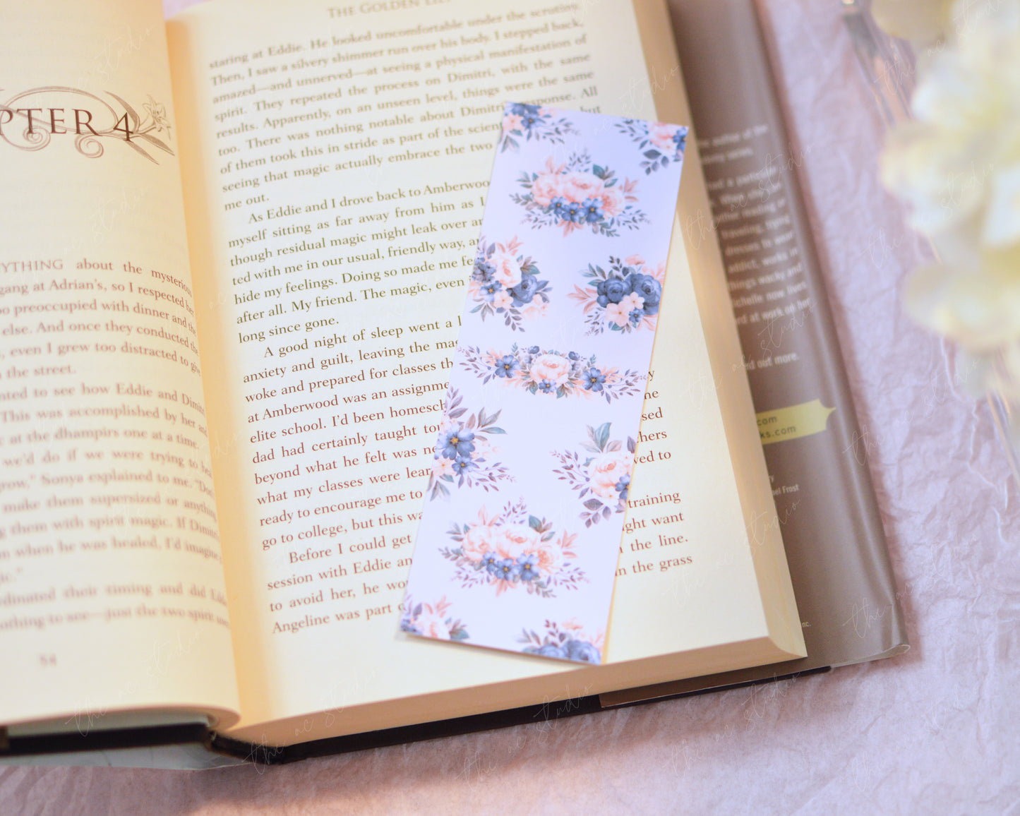 Navy and Lilac Floral Bookmark