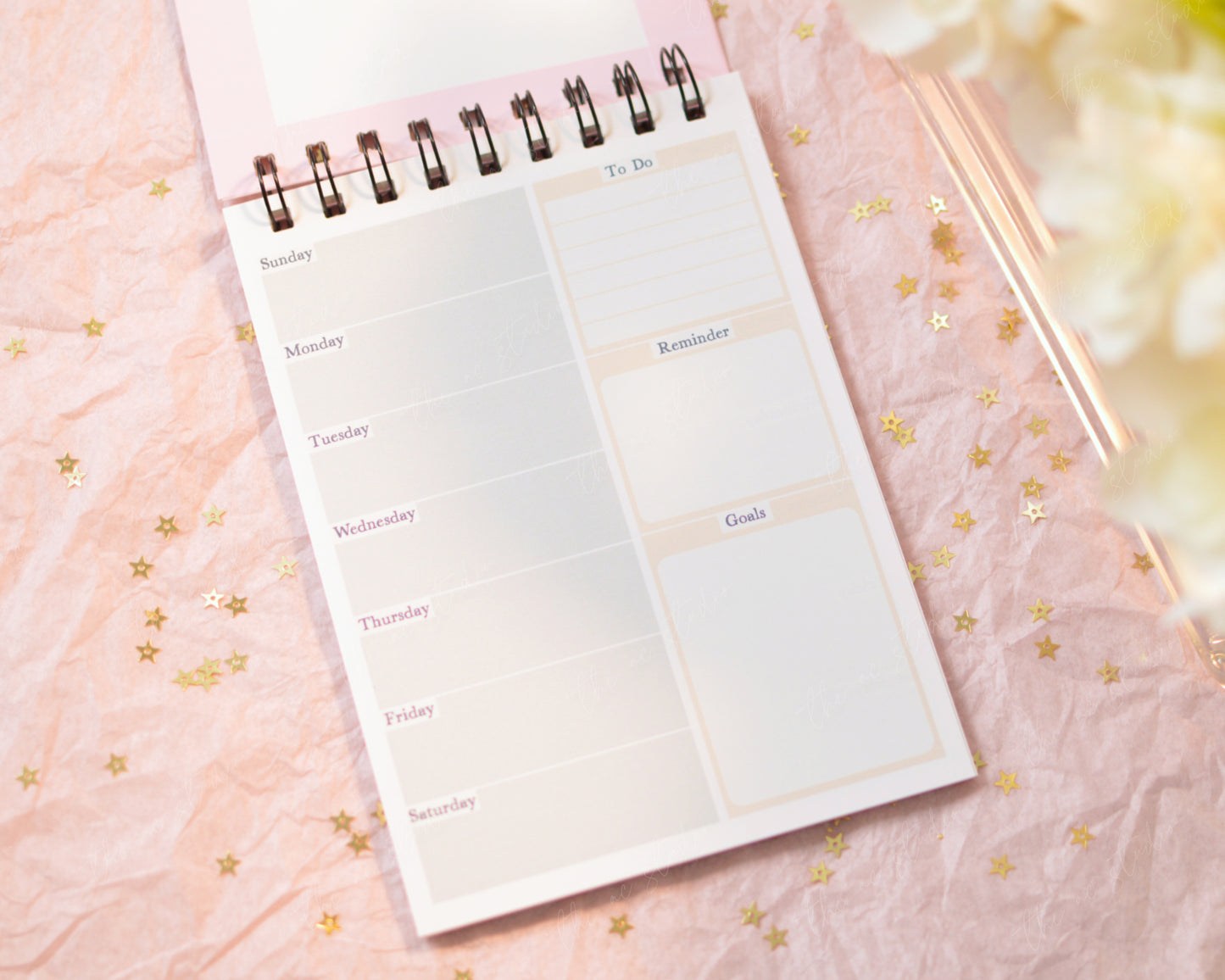 Personalized Undated Weekly Planner, Soft Pink