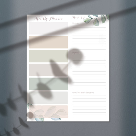 Printable Aesthetic Leaves Weekly Planner Sheet