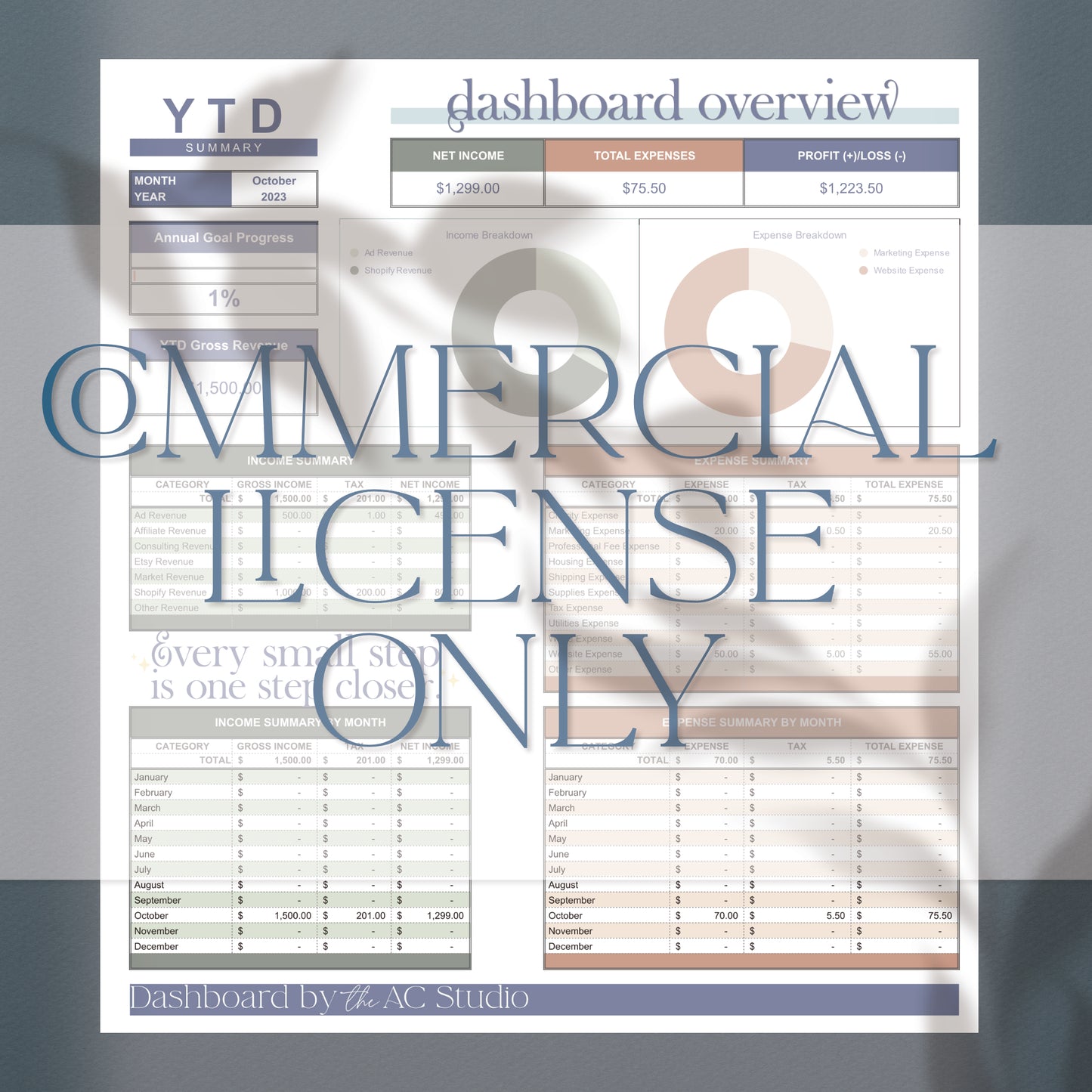 Commercial License for Small Business Revenue and Expense Dashboard