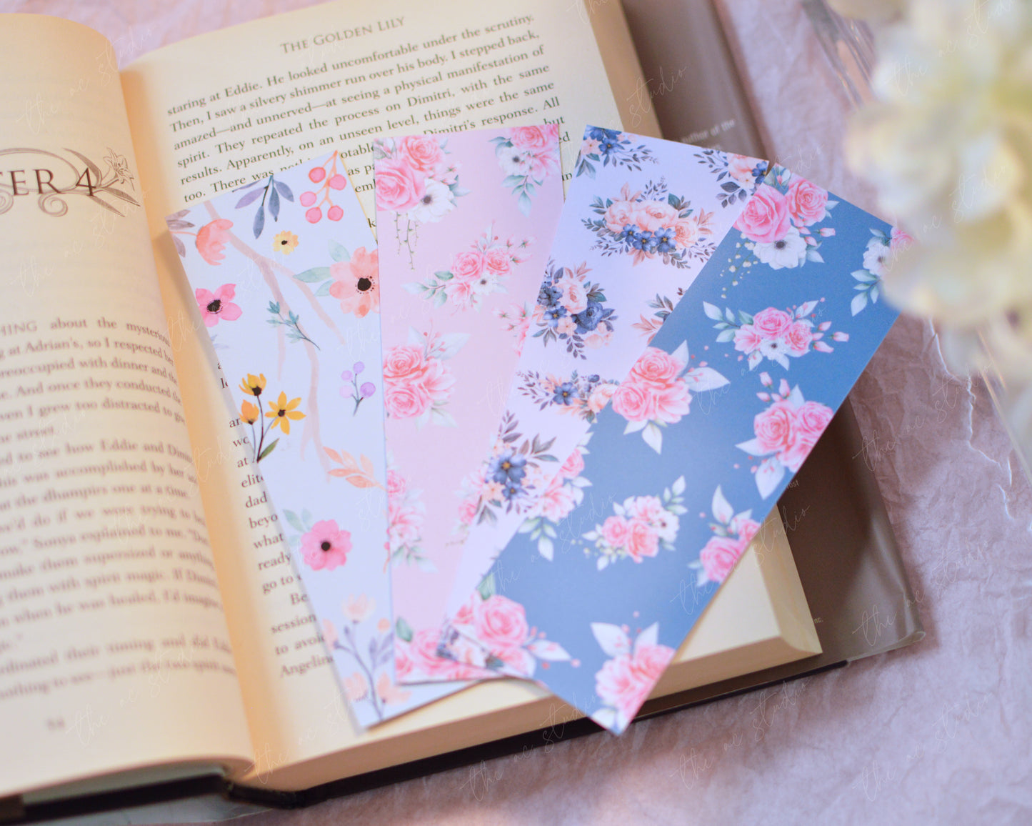 Navy and Lilac Floral Bookmark