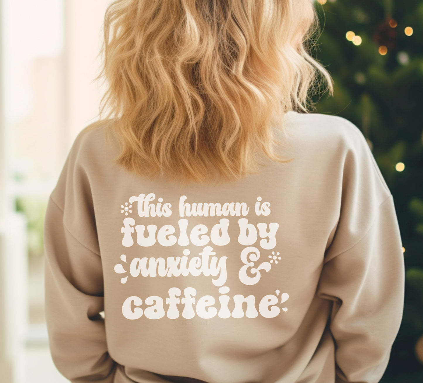 Human Fueled by Anxiety and Caffeine Crewneck Sweater