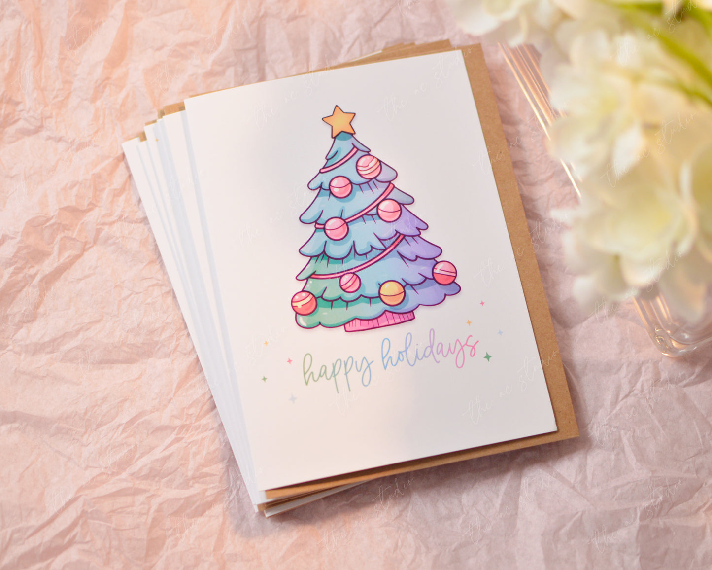 Kawaii Happy Holiday Trees 2 Greeting Card