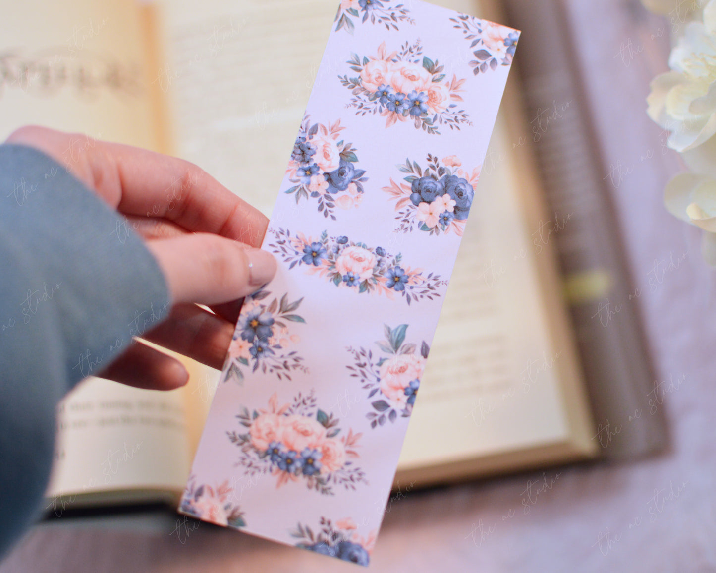 Navy and Lilac Floral Bookmark