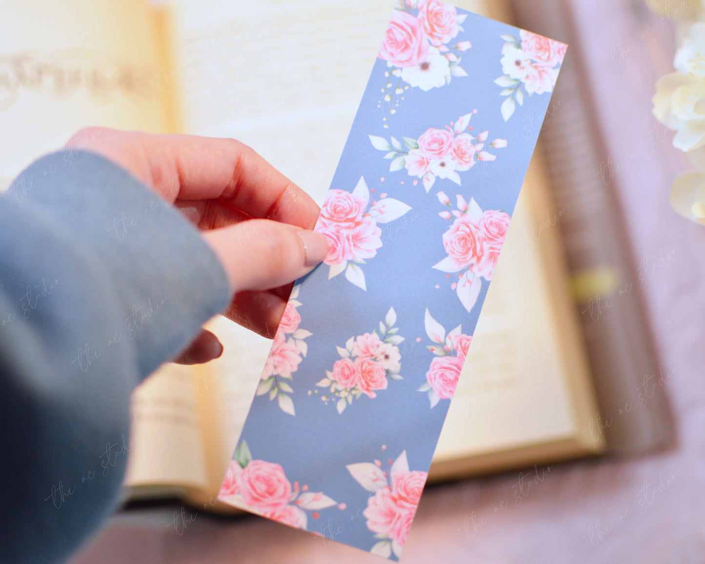 Teal and Pink Floral Bookmark