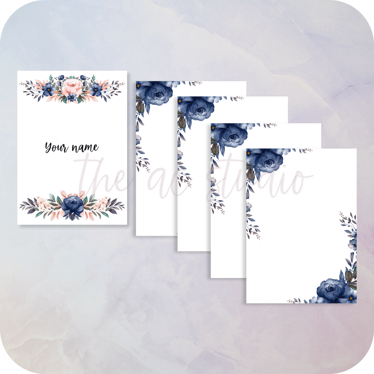 Personalized Notebook, Navy Florals
