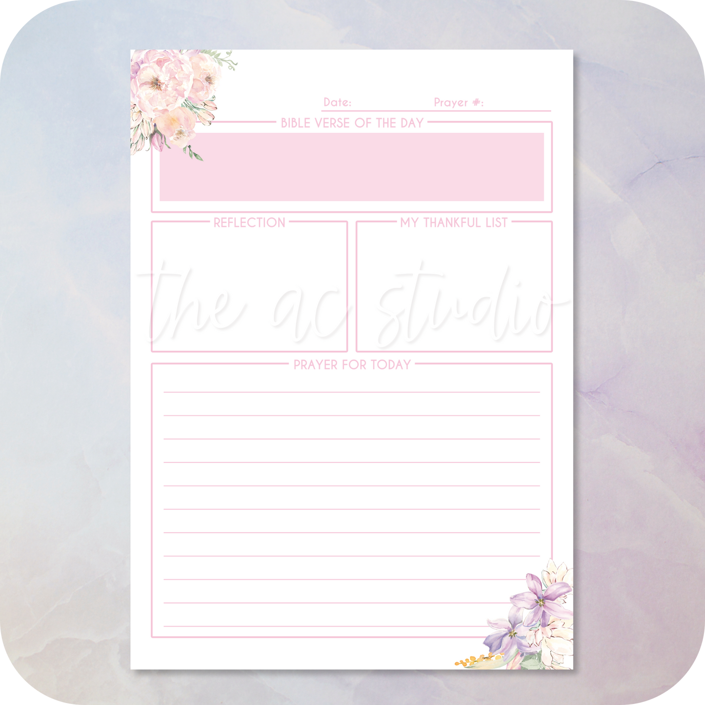Personalized Notebook, Pink Floral Prayer Journal